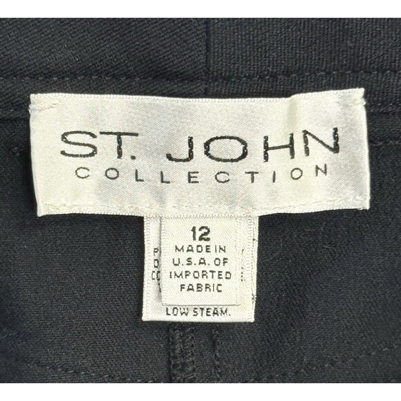 St. John Womens Black Denim Pants Jeans SIZE 12 Wide Straight Leg High Rise NEW - Picture 6 of 7